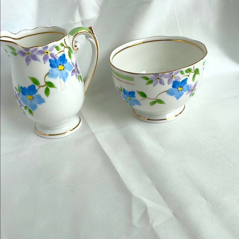 Vintage Hand Painted Roslyn China Cream and Sugar Bowl Set England